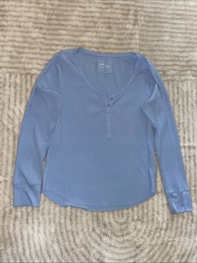 aerie Sky Blue Ribbed Henley Tee